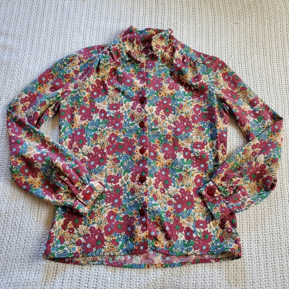 unbranded Tops - Vintage Women’s Small Colorful Floral Long Sleeve Button Down Collared Shirt